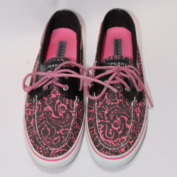 Sperry Shoes - Sperry Top Siders Black and Pink Paisley Print Sneakers